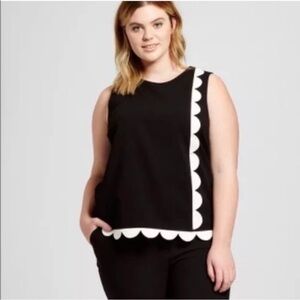 Victoria Beckham Target 3X Black White Twill Scallop Trim Top Sleeveless Plus Sz